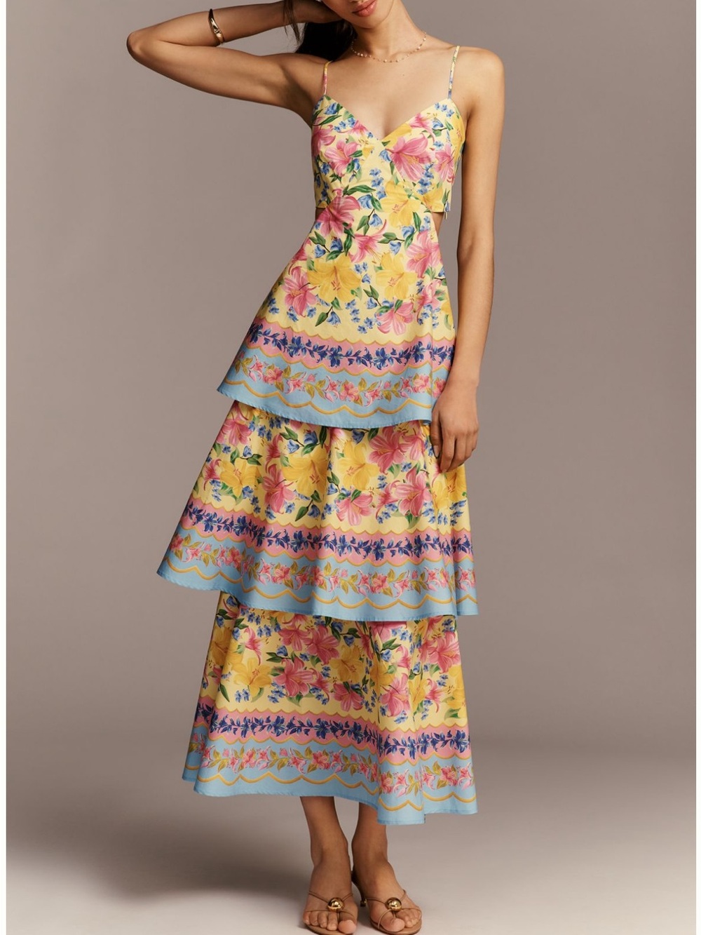 New FARM Rio x Anthropologie Cotton Floral Tiered Maxi Dress - Picture 1 of 4